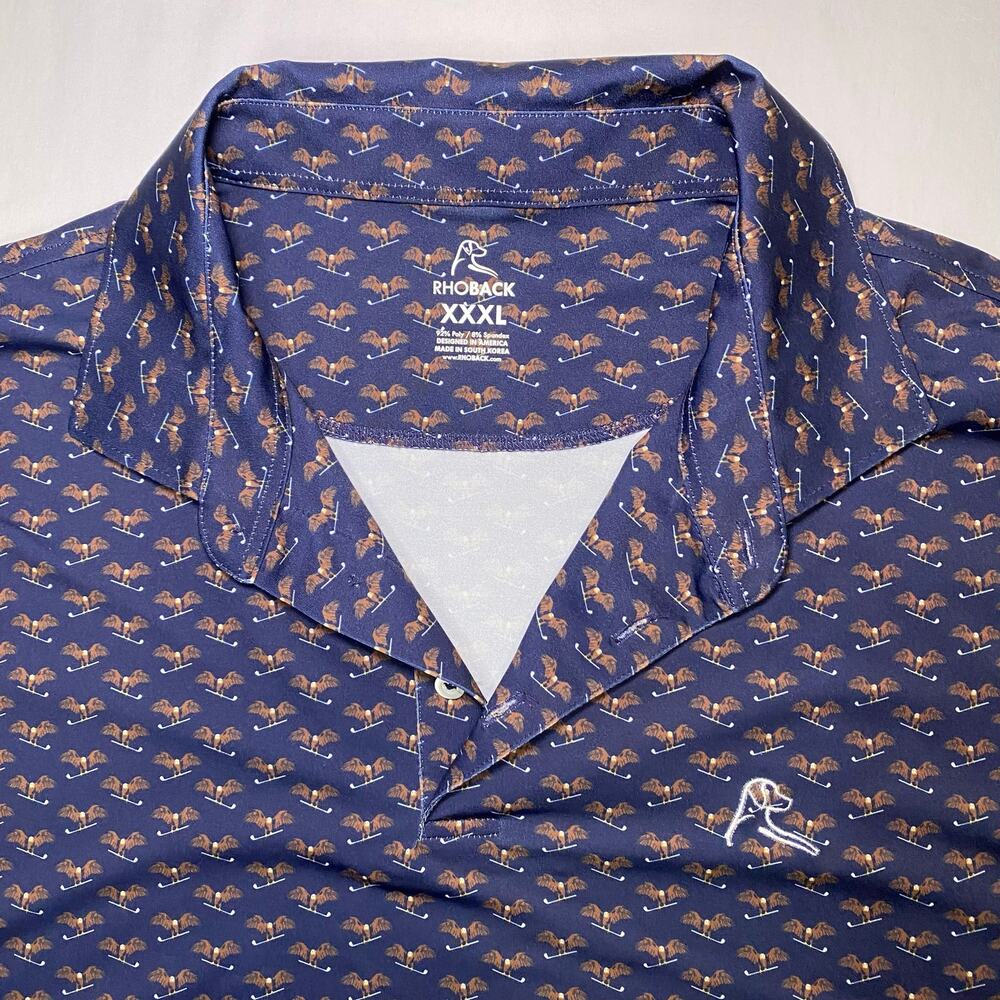 Rhoback Men's XXXL Navy Blue Performance Polo Eagle Golf Club Athleisure Novelty
